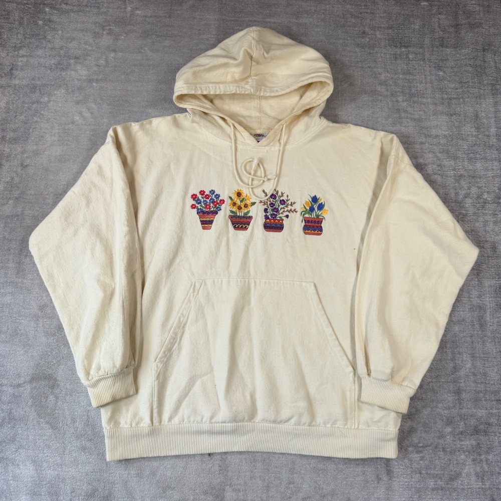 Vintage Crazy Shirt Sweatshirt Womens Small Cream Floral Embroidered Pullover